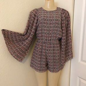 Boho Bell Sleeves Multi Print Lined Romper XS